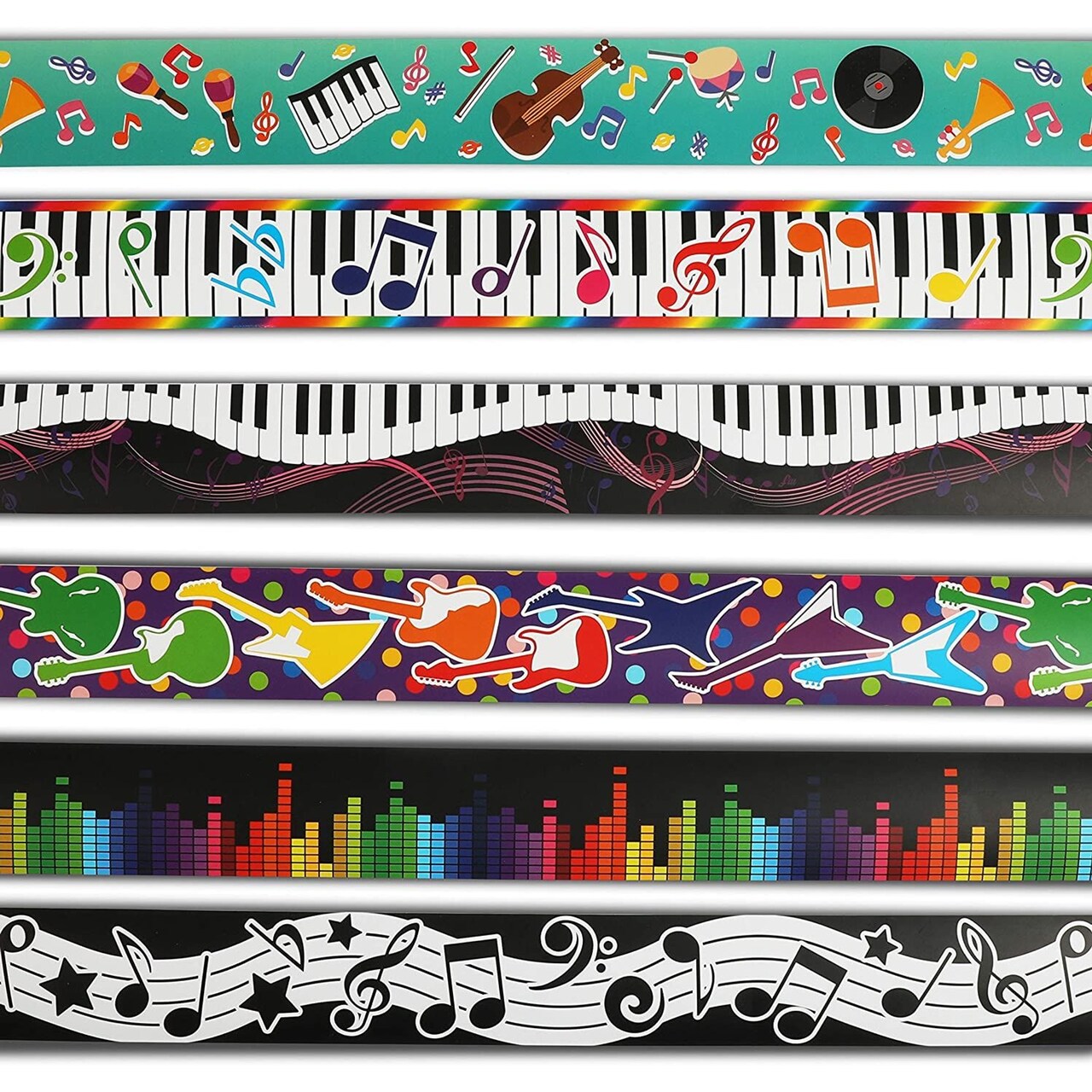 Bright Creations Music Bulletin Board Border Trim Set - Music Education Bulletin Board & Classroom Borders - 6 Unique Musical Designs for Creative Displays - 78 Pieces, 2.3 x 36 in, Multicolor